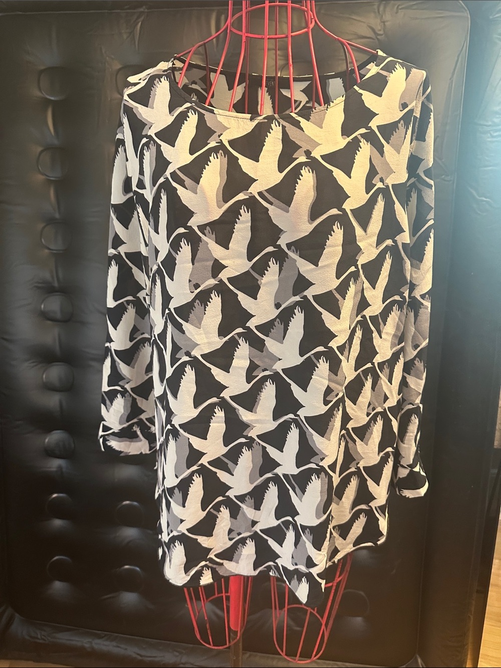 Black & White Bird Print Tunic Top